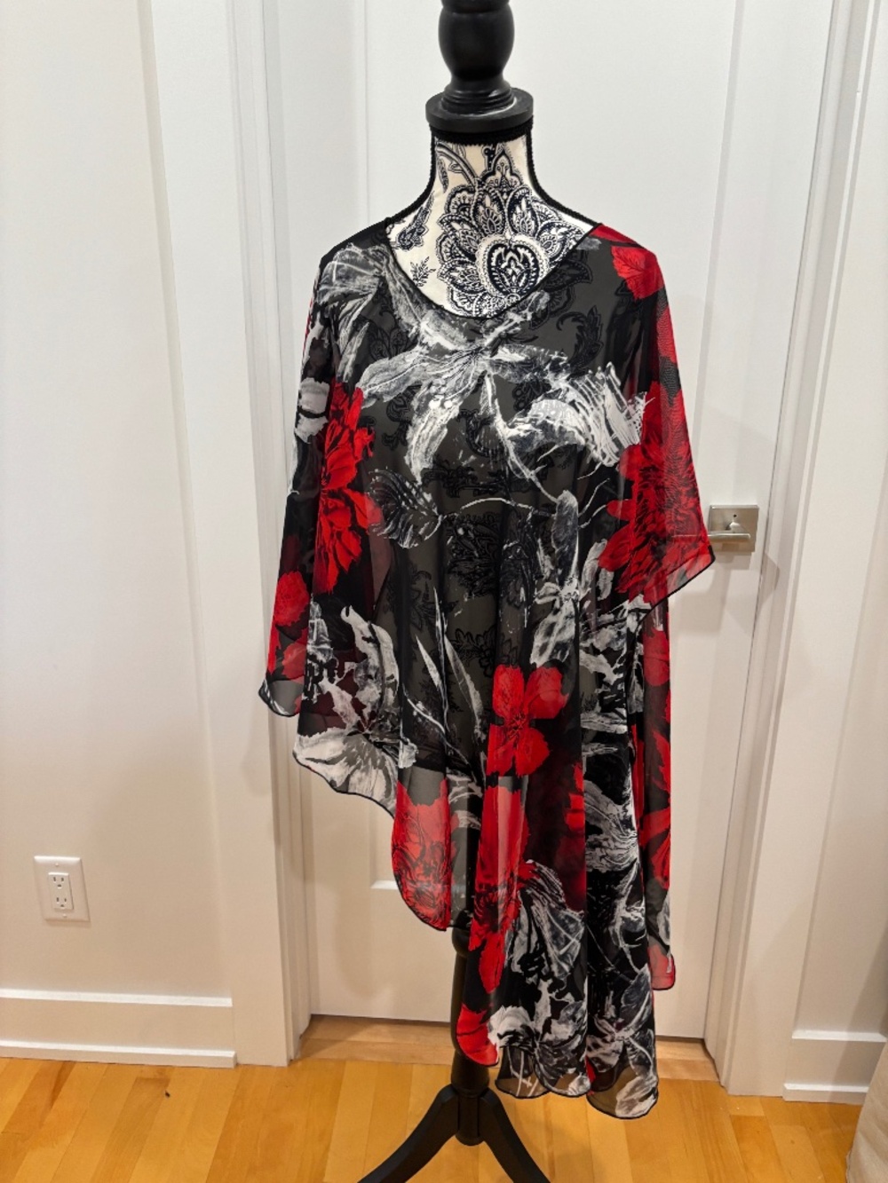 Joseph Ribkoff Asymmetrical Chiffon Overlay Tunic Poncho Top Size O/S